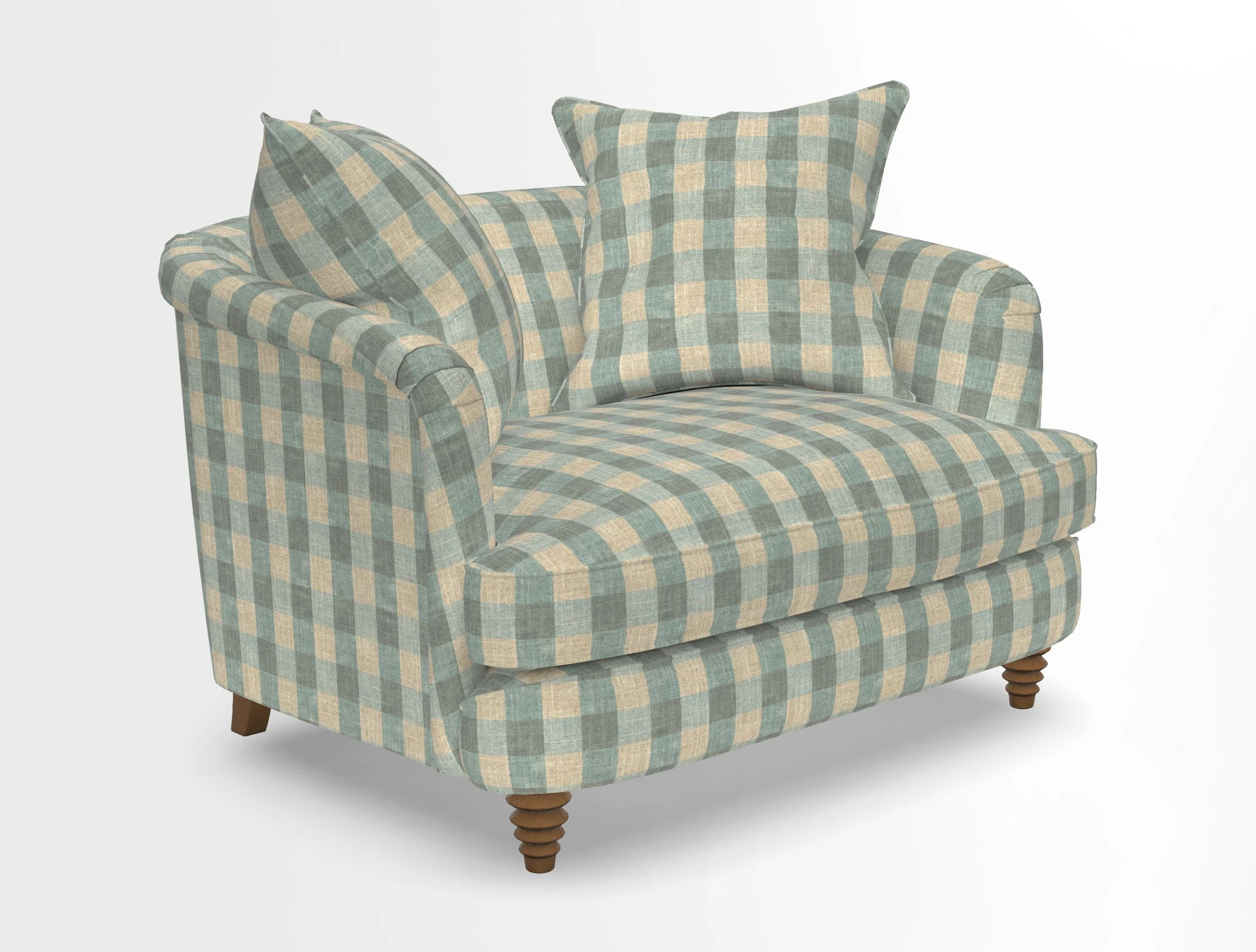Helmsley Snuggler in V&A Threads of India Opulent Velvets Forest Creatures Hunter piping in Swiss Velvet Olive and scatter in Stockport Stripe Flame