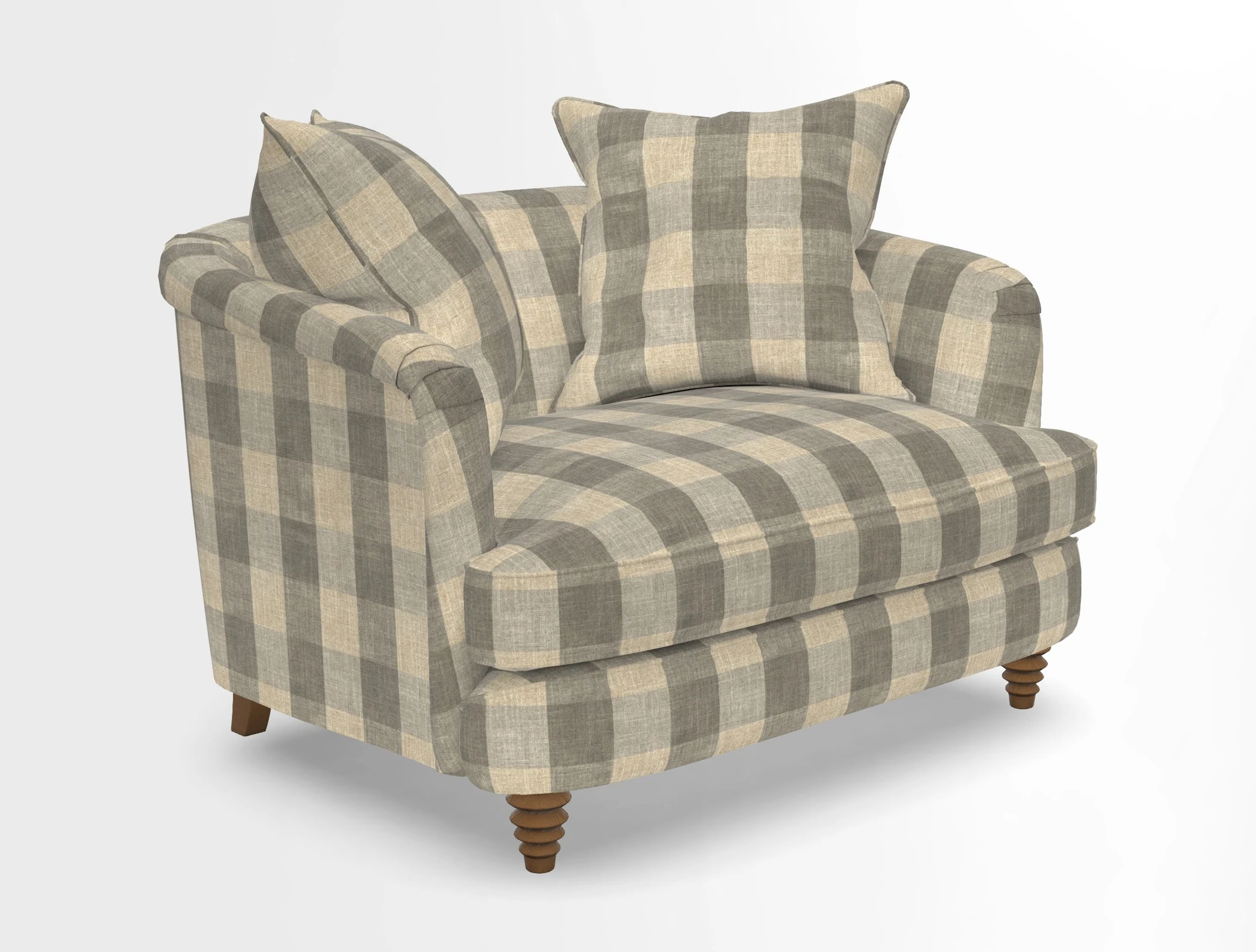Helmsley Snuggler in V&A Threads of India Opulent Velvets Forest Creatures Hunter piping in Swiss Velvet Olive and scatter in Stockport Stripe Flame