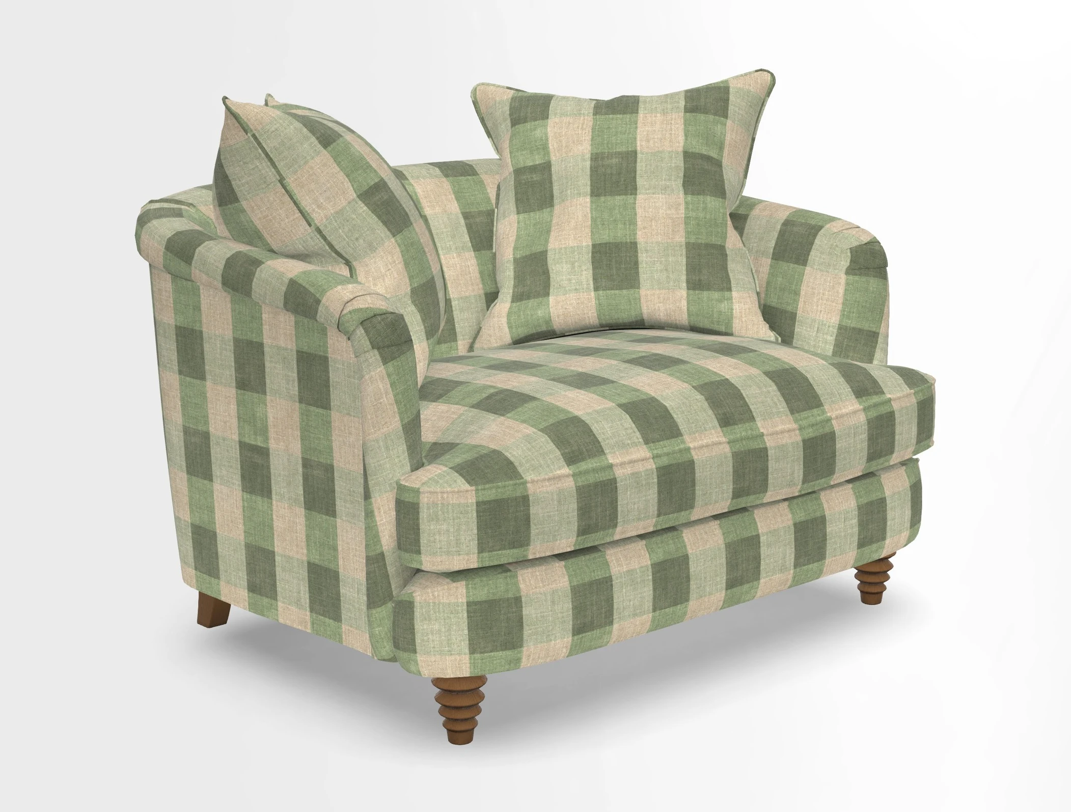Helmsley Snuggler in V&A Threads of India Opulent Velvets Forest Creatures Hunter piping in Swiss Velvet Olive and scatter in Stockport Stripe Flame