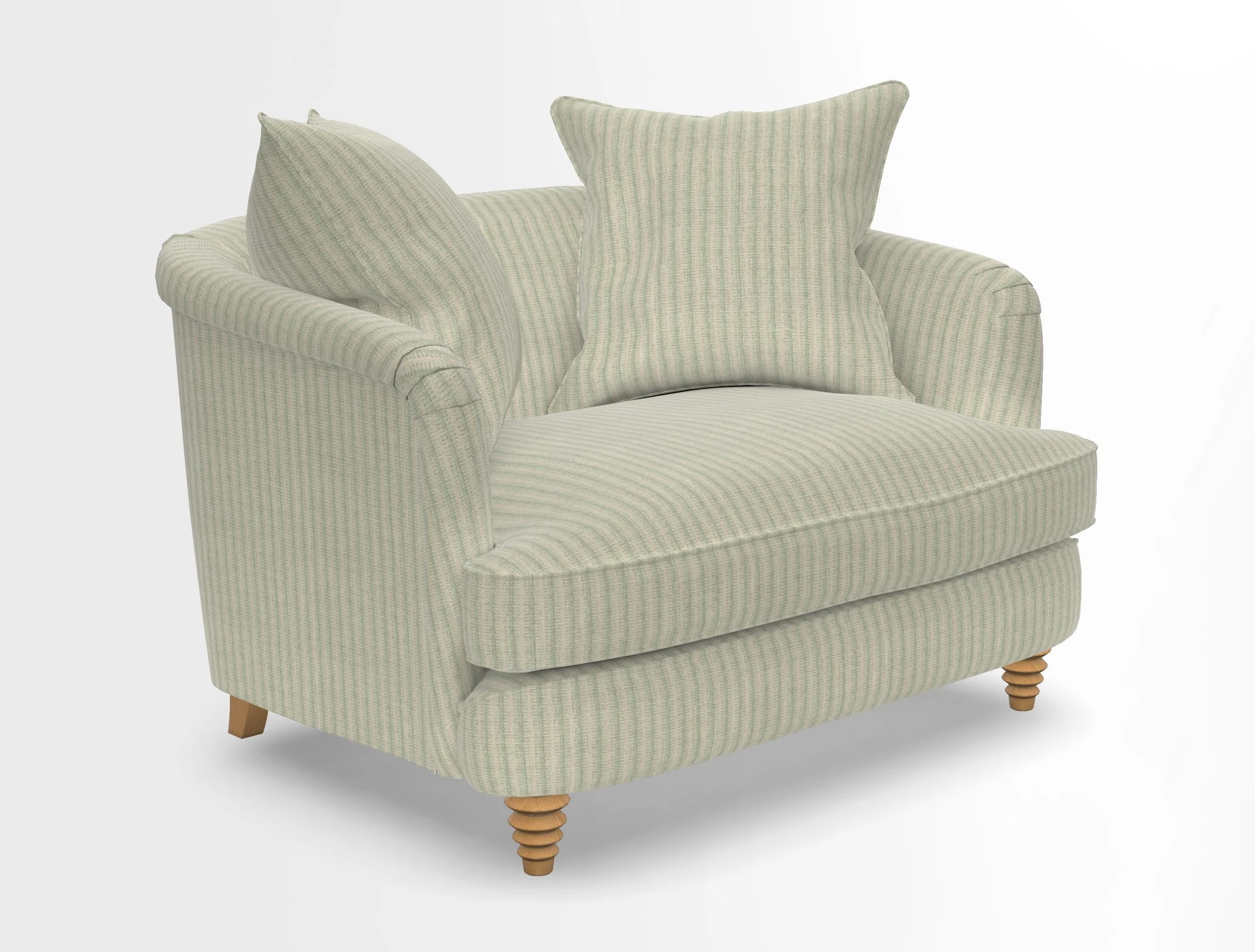 Helmsley Snuggler in V&A Threads of India Opulent Velvets Forest Creatures Hunter piping in Swiss Velvet Olive and scatter in Stockport Stripe Flame