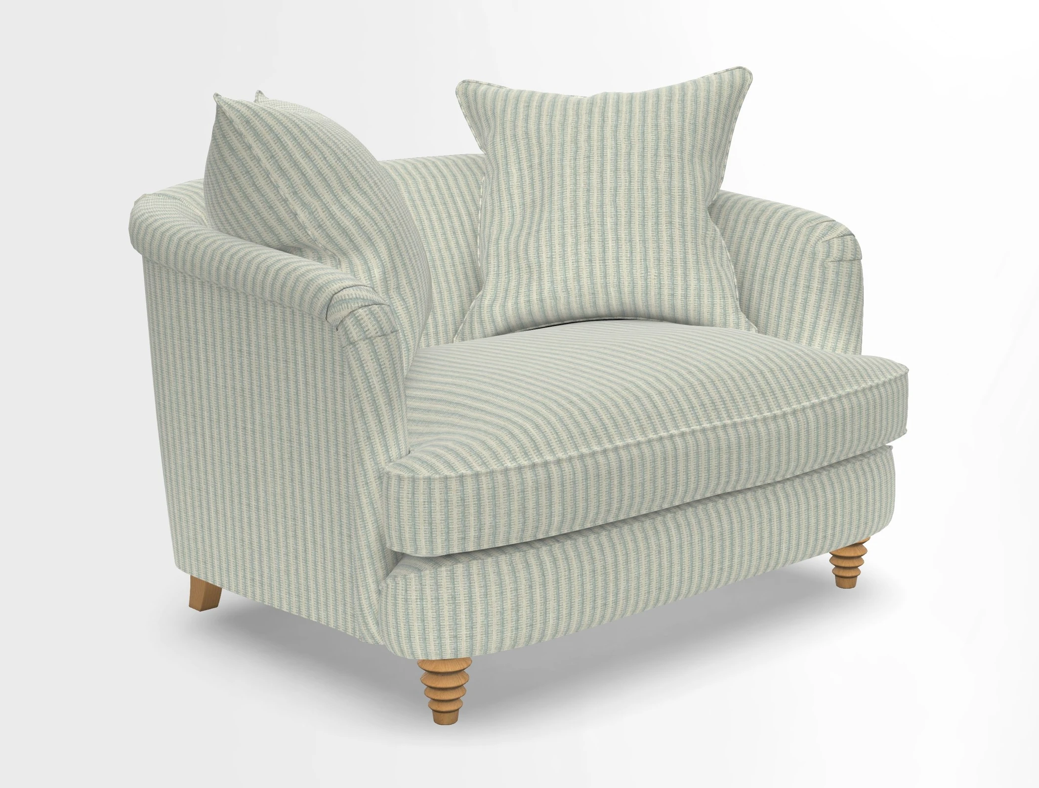 Helmsley Snuggler in V&A Threads of India Opulent Velvets Forest Creatures Hunter piping in Swiss Velvet Olive and scatter in Stockport Stripe Flame