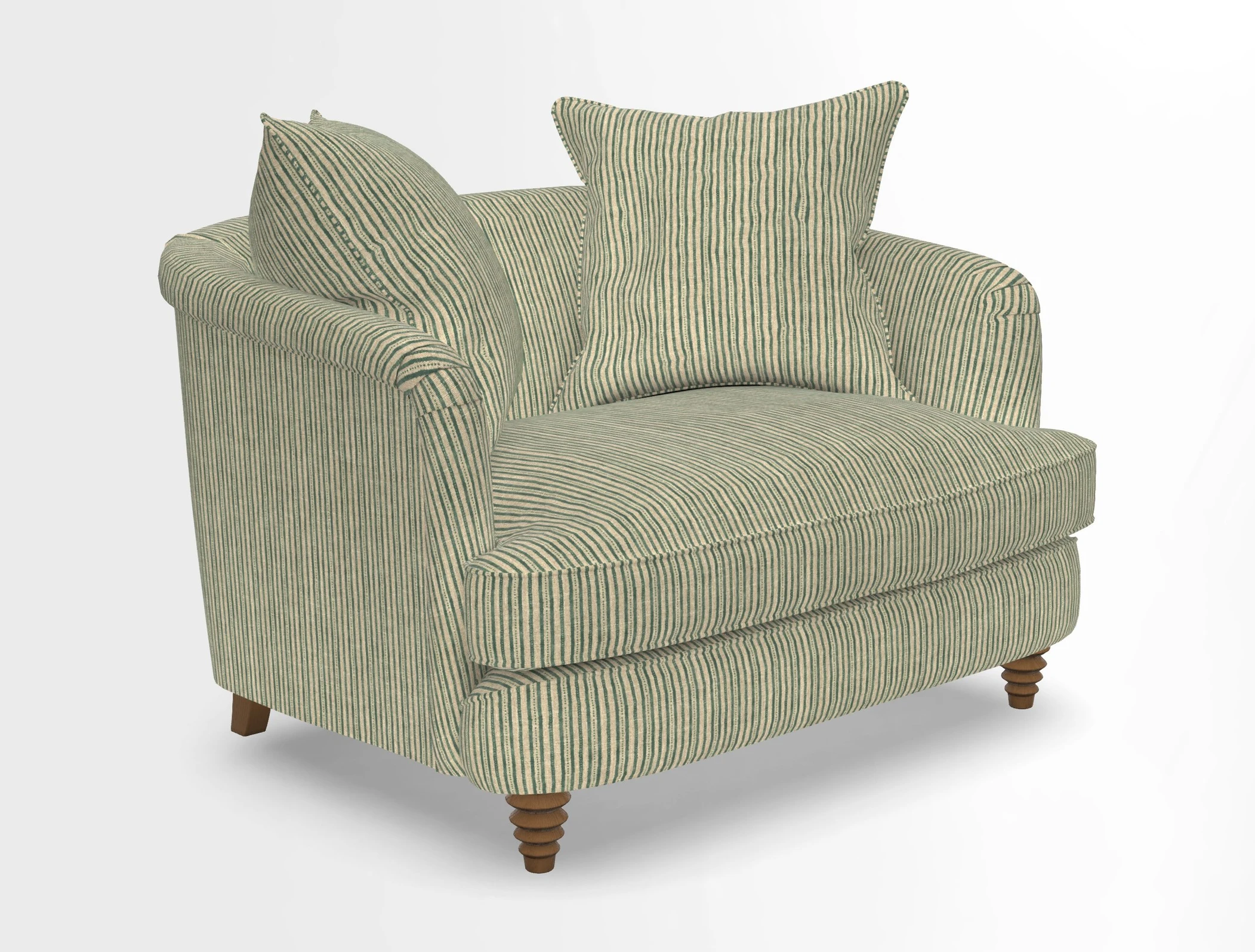 Helmsley Snuggler in V&A Threads of India Opulent Velvets Forest Creatures Hunter piping in Swiss Velvet Olive and scatter in Stockport Stripe Flame