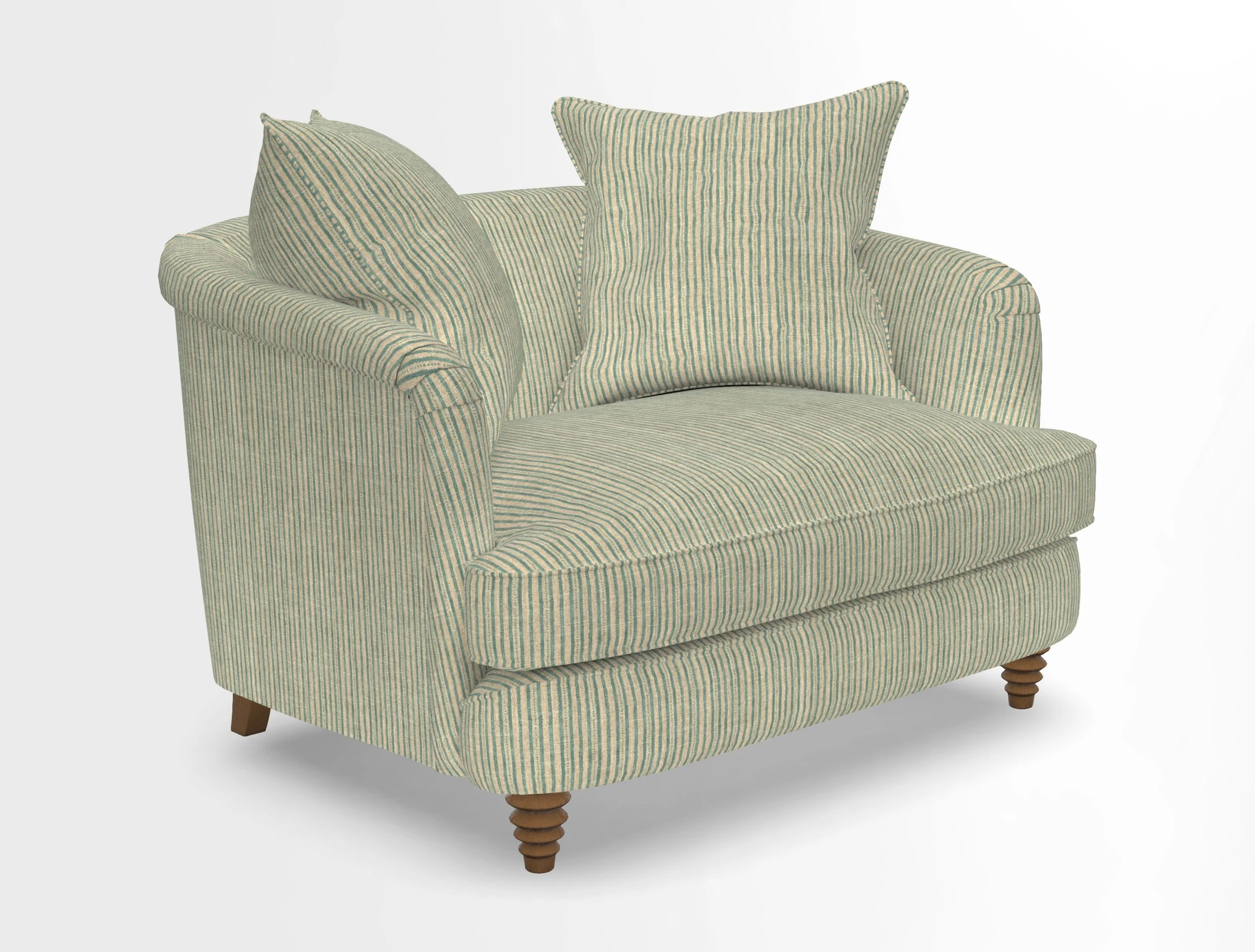 Helmsley Snuggler in V&A Threads of India Opulent Velvets Forest Creatures Hunter piping in Swiss Velvet Olive and scatter in Stockport Stripe Flame