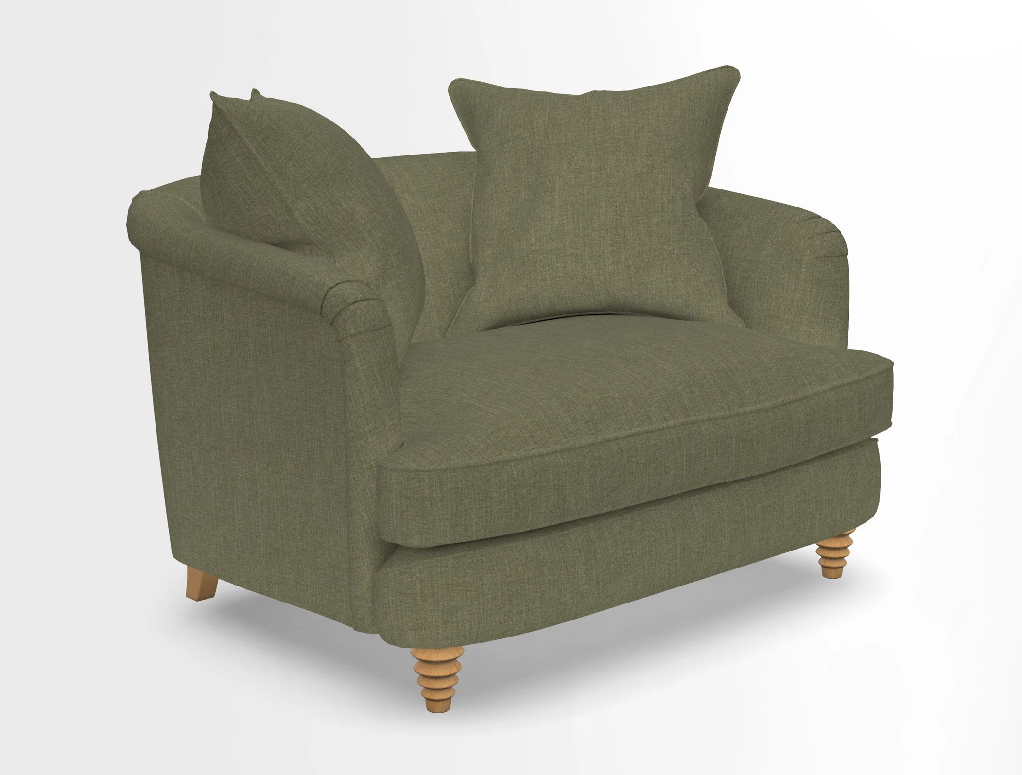 Helmsley Snuggler in V&A Threads of India Opulent Velvets Forest Creatures Hunter piping in Swiss Velvet Olive and scatter in Stockport Stripe Flame