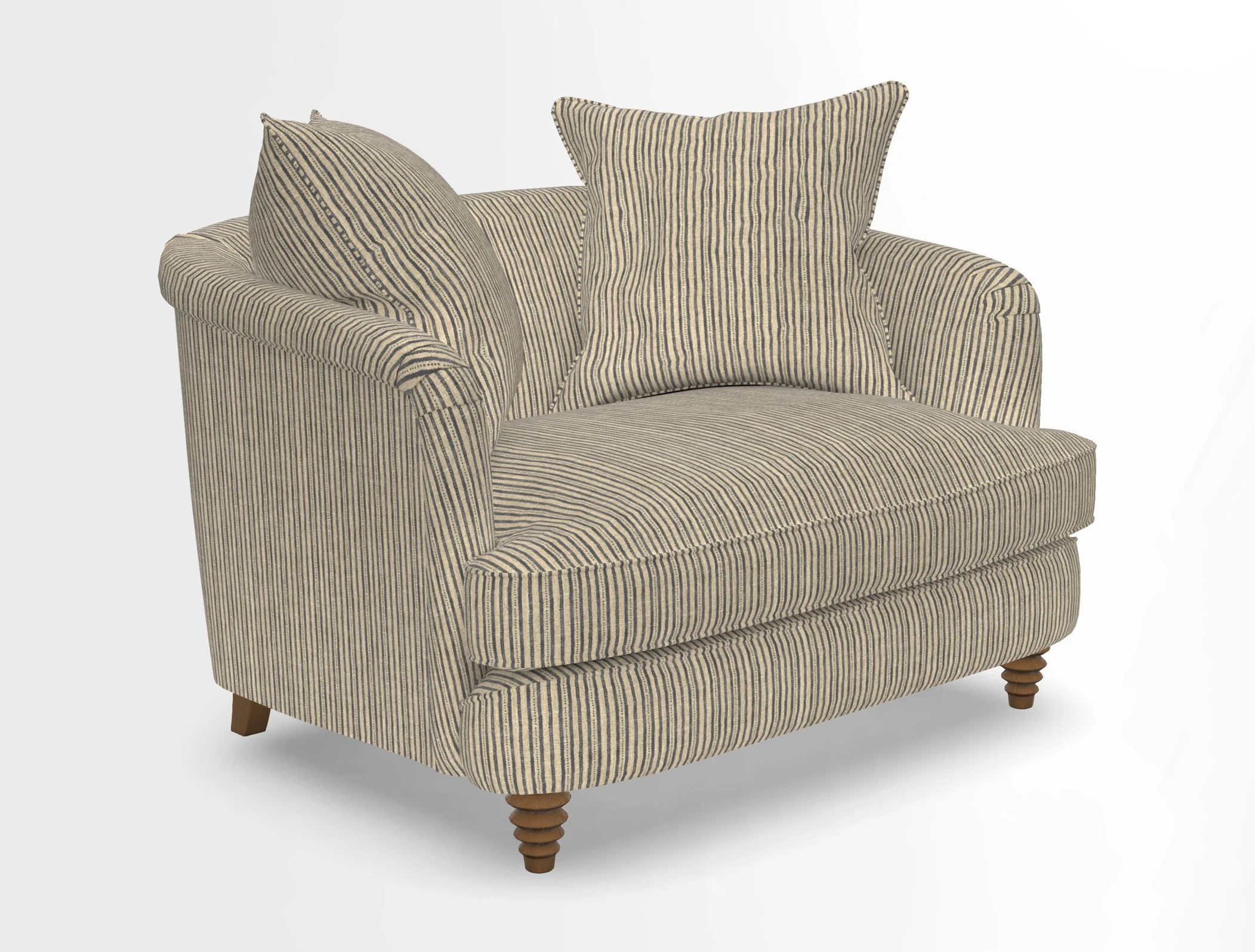 Helmsley Snuggler in V&A Threads of India Opulent Velvets Forest Creatures Hunter piping in Swiss Velvet Olive and scatter in Stockport Stripe Flame