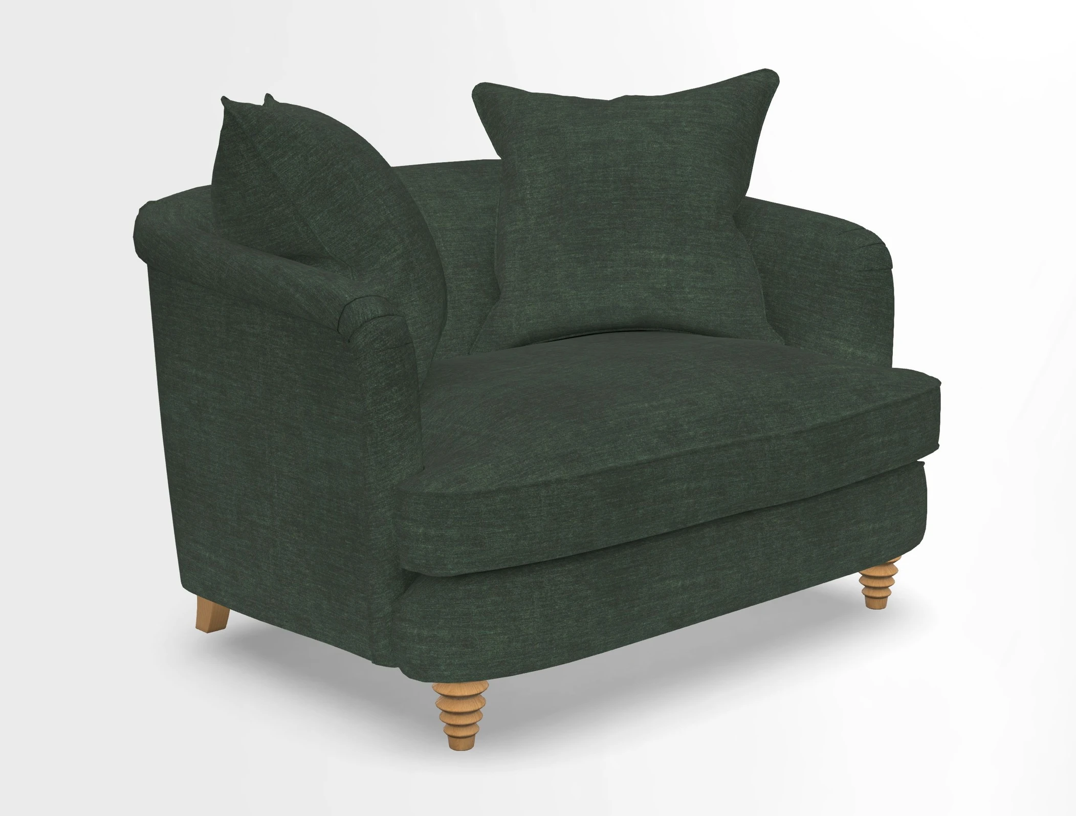 Helmsley Snuggler in V&A Threads of India Opulent Velvets Forest Creatures Hunter piping in Swiss Velvet Olive and scatter in Stockport Stripe Flame
