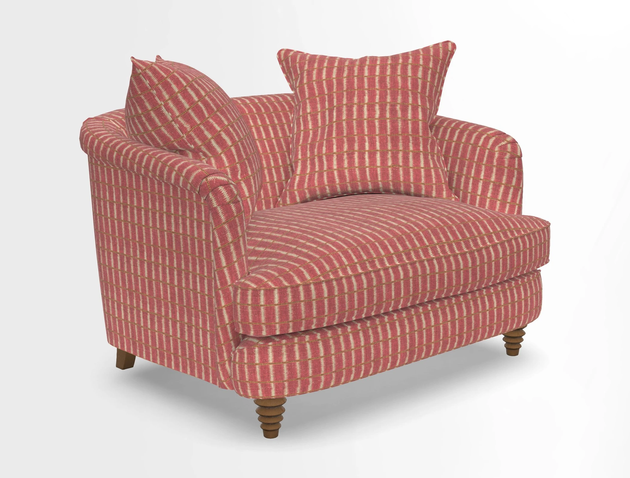 Helmsley Snuggler in V&A Threads of India Opulent Velvets Forest Creatures Hunter piping in Swiss Velvet Olive and scatter in Stockport Stripe Flame