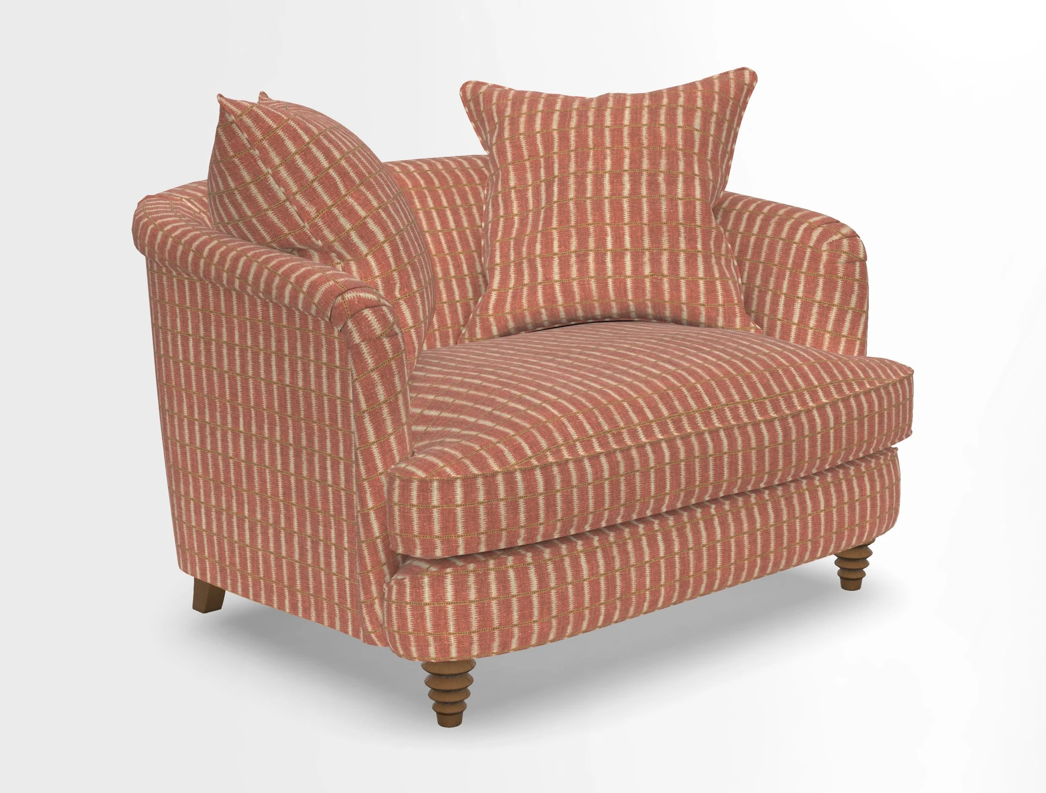 Helmsley Snuggler in V&A Threads of India Opulent Velvets Forest Creatures Hunter piping in Swiss Velvet Olive and scatter in Stockport Stripe Flame