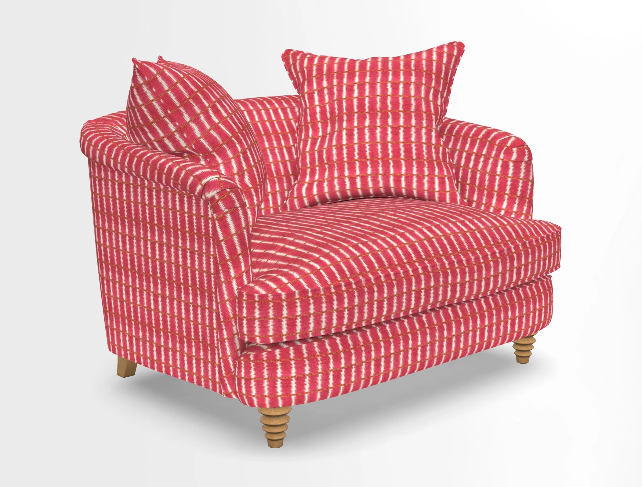 Helmsley Snuggler in V&A Threads of India Opulent Velvets Forest Creatures Hunter piping in Swiss Velvet Olive and scatter in Stockport Stripe Flame