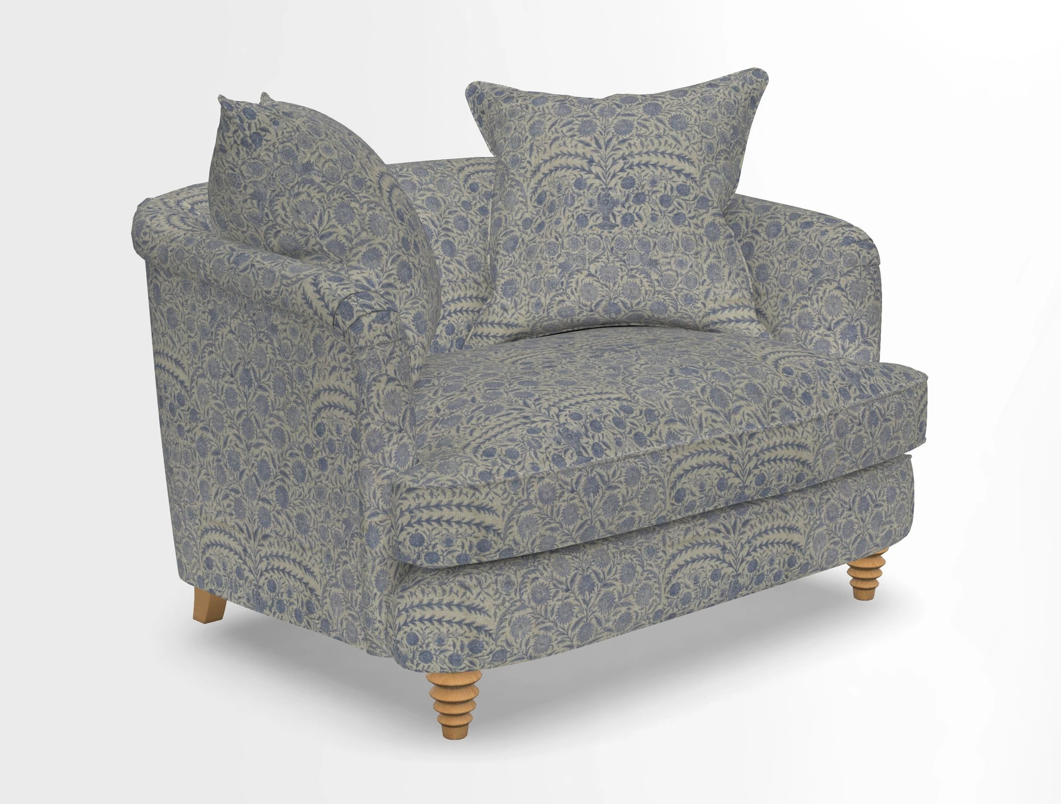 Helmsley Snuggler in V&A Threads of India Opulent Velvets Forest Creatures Hunter piping in Swiss Velvet Olive and scatter in Stockport Stripe Flame