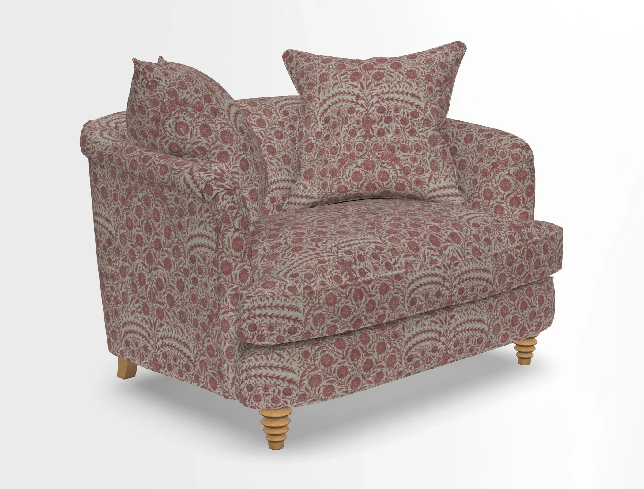 Helmsley Snuggler in V&A Threads of India Opulent Velvets Forest Creatures Hunter piping in Swiss Velvet Olive and scatter in Stockport Stripe Flame