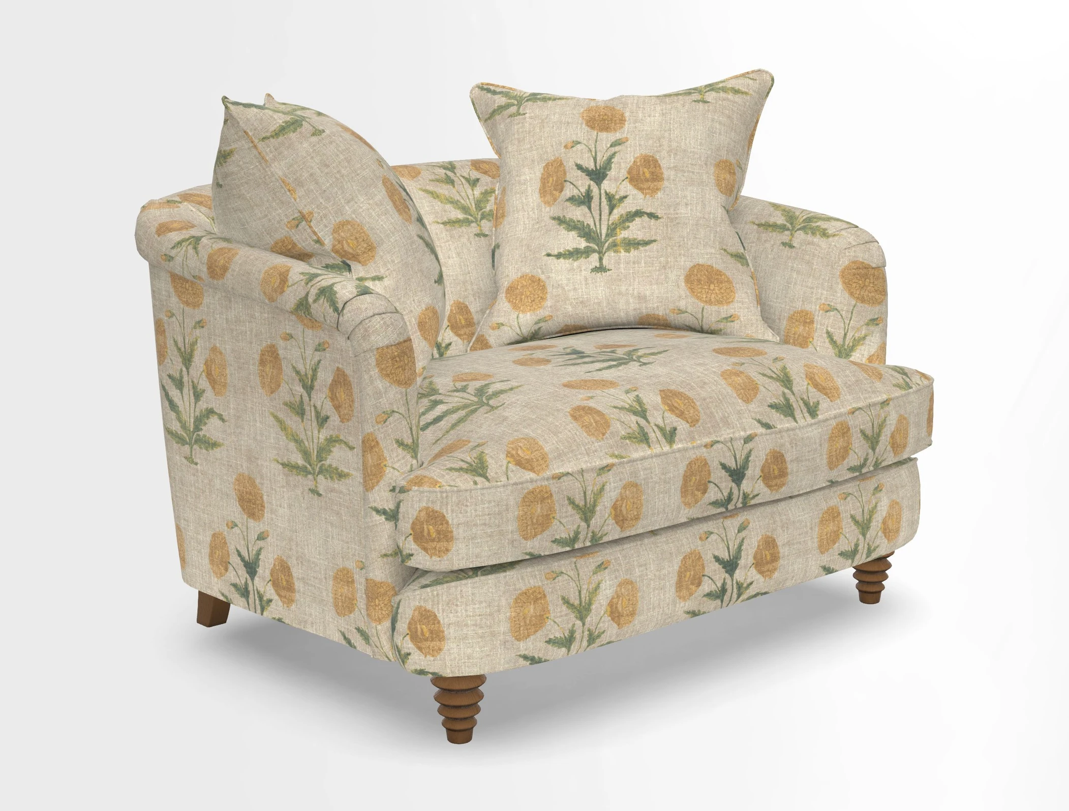 Helmsley Snuggler in V&A Threads of India Opulent Velvets Forest Creatures Hunter piping in Swiss Velvet Olive and scatter in Stockport Stripe Flame