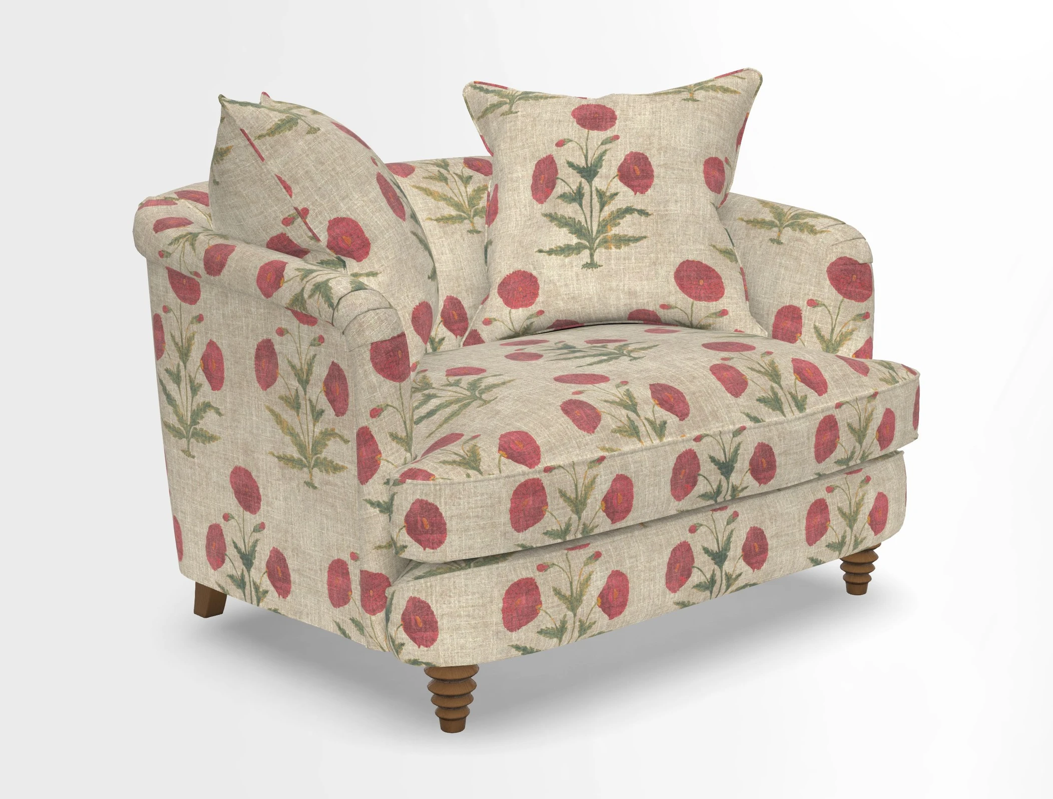 Helmsley Snuggler in V&A Threads of India Opulent Velvets Forest Creatures Hunter piping in Swiss Velvet Olive and scatter in Stockport Stripe Flame