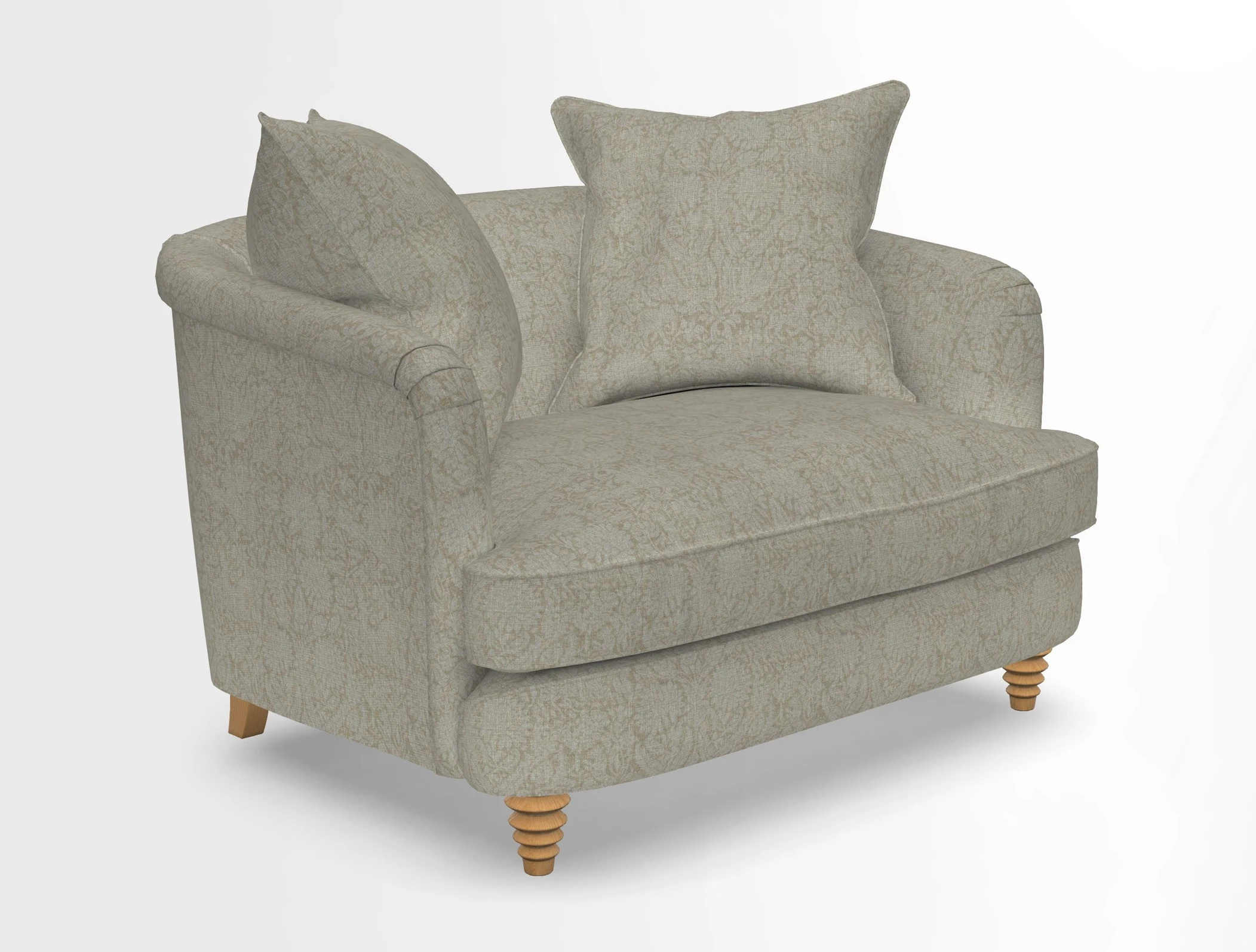 Helmsley Snuggler in V&A Threads of India Opulent Velvets Forest Creatures Hunter piping in Swiss Velvet Olive and scatter in Stockport Stripe Flame