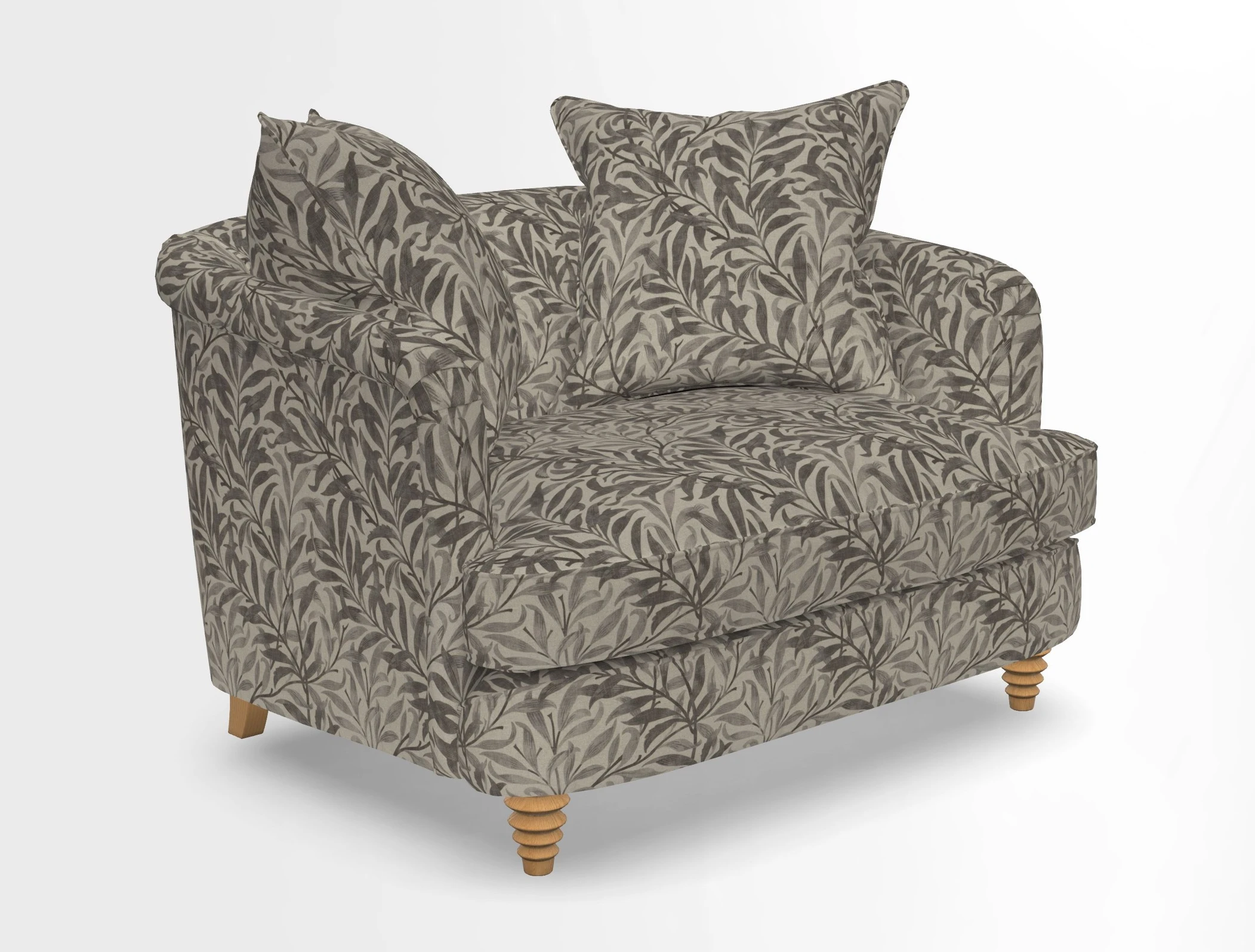 Helmsley Snuggler in V&A Threads of India Opulent Velvets Forest Creatures Hunter piping in Swiss Velvet Olive and scatter in Stockport Stripe Flame