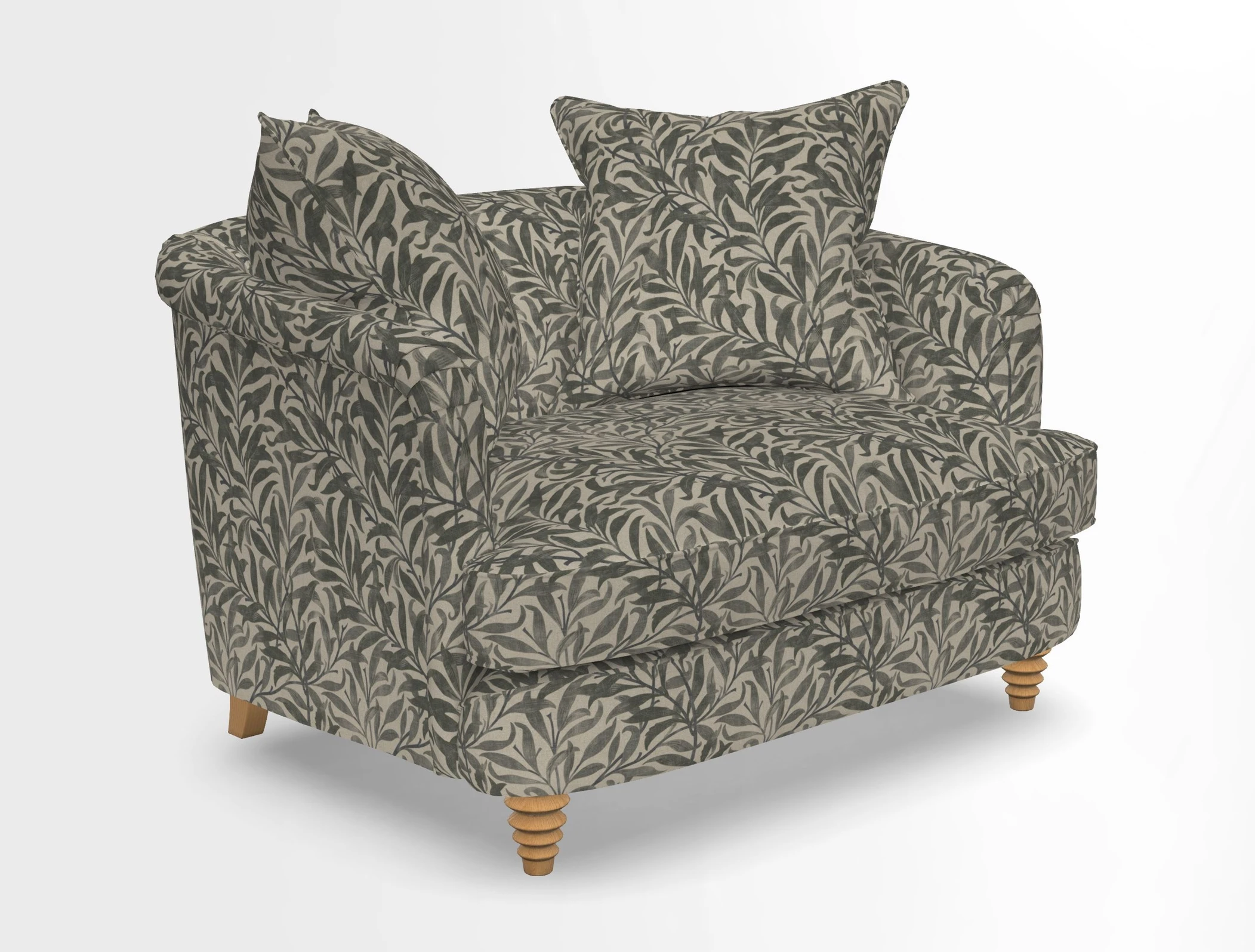 Helmsley Snuggler in V&A Threads of India Opulent Velvets Forest Creatures Hunter piping in Swiss Velvet Olive and scatter in Stockport Stripe Flame