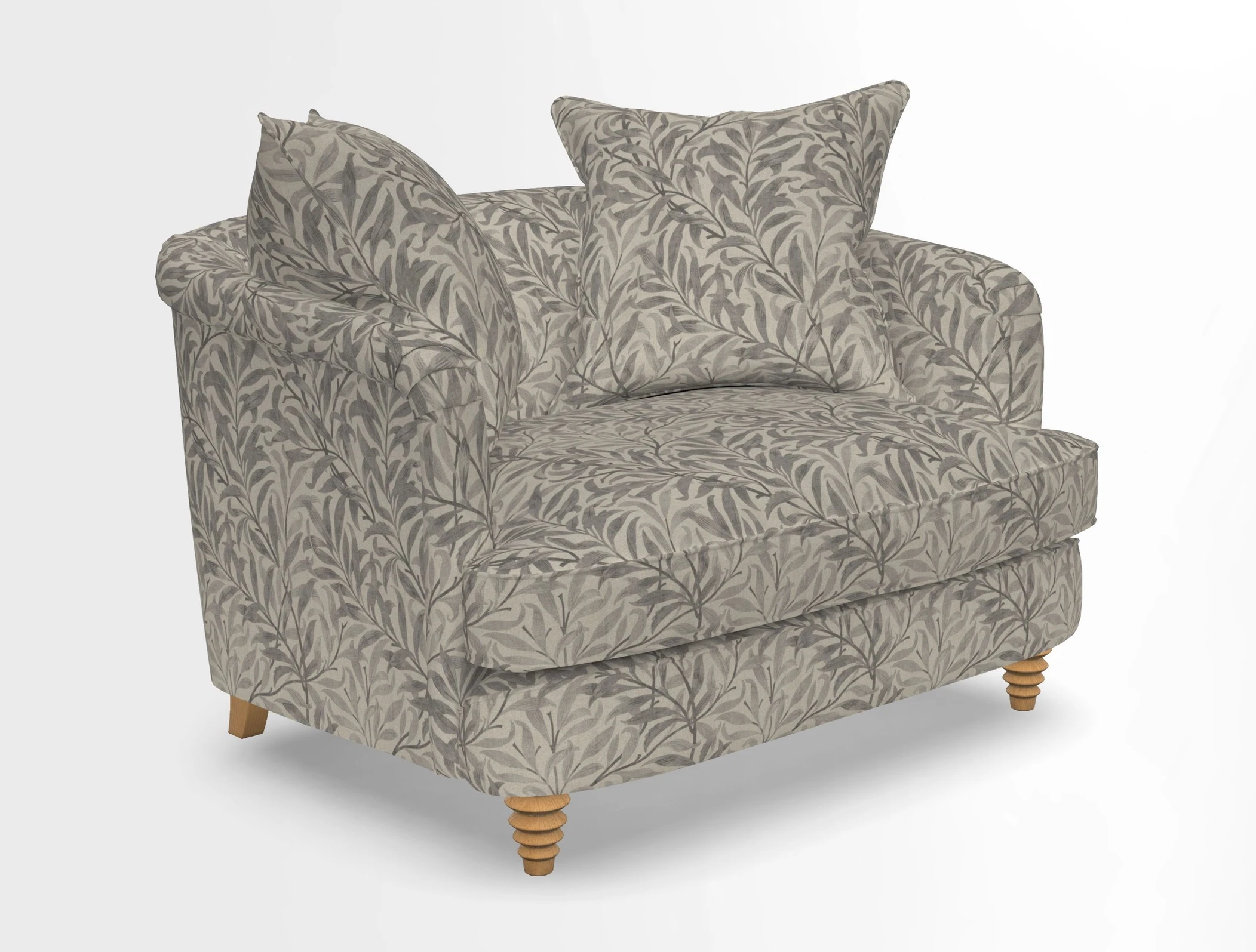 Helmsley Snuggler in V&A Threads of India Opulent Velvets Forest Creatures Hunter piping in Swiss Velvet Olive and scatter in Stockport Stripe Flame