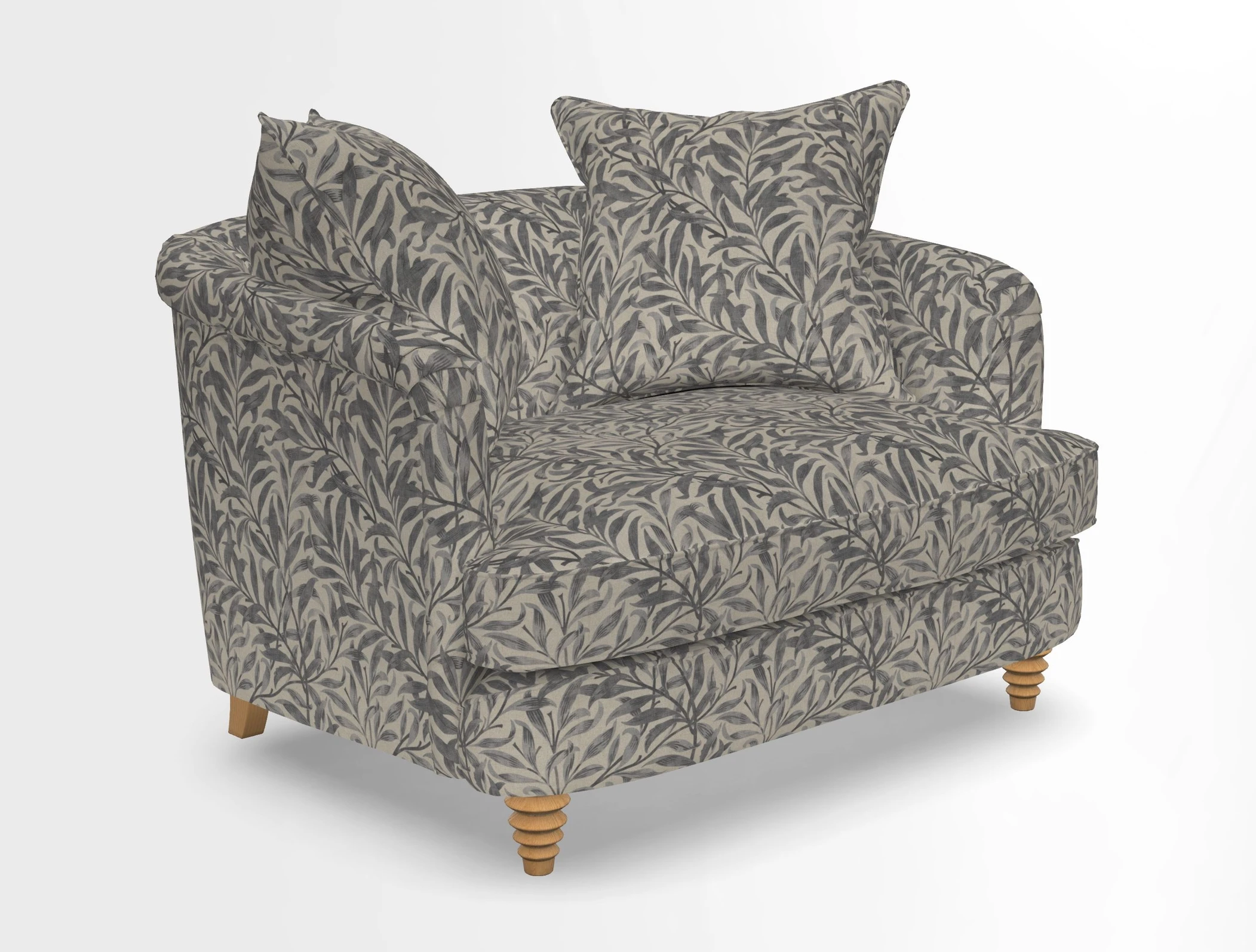 Helmsley Snuggler in V&A Threads of India Opulent Velvets Forest Creatures Hunter piping in Swiss Velvet Olive and scatter in Stockport Stripe Flame