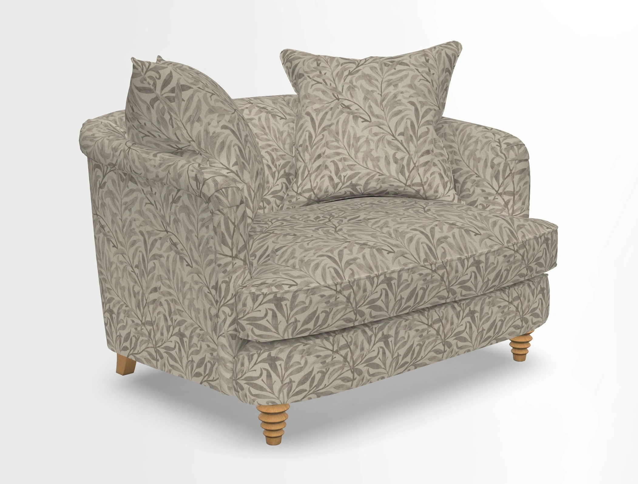 Helmsley Snuggler in V&A Threads of India Opulent Velvets Forest Creatures Hunter piping in Swiss Velvet Olive and scatter in Stockport Stripe Flame