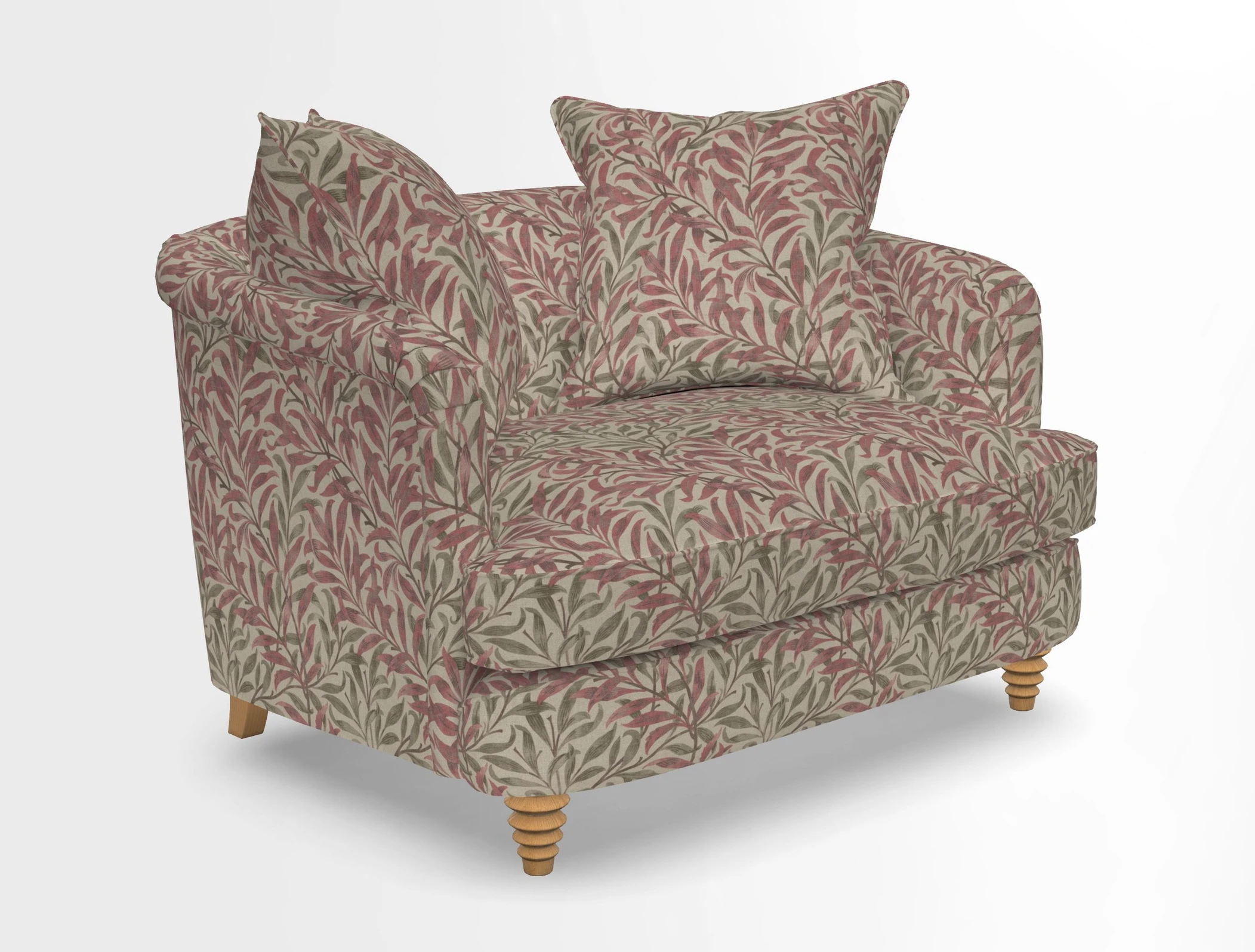 Helmsley Snuggler in V&A Threads of India Opulent Velvets Forest Creatures Hunter piping in Swiss Velvet Olive and scatter in Stockport Stripe Flame