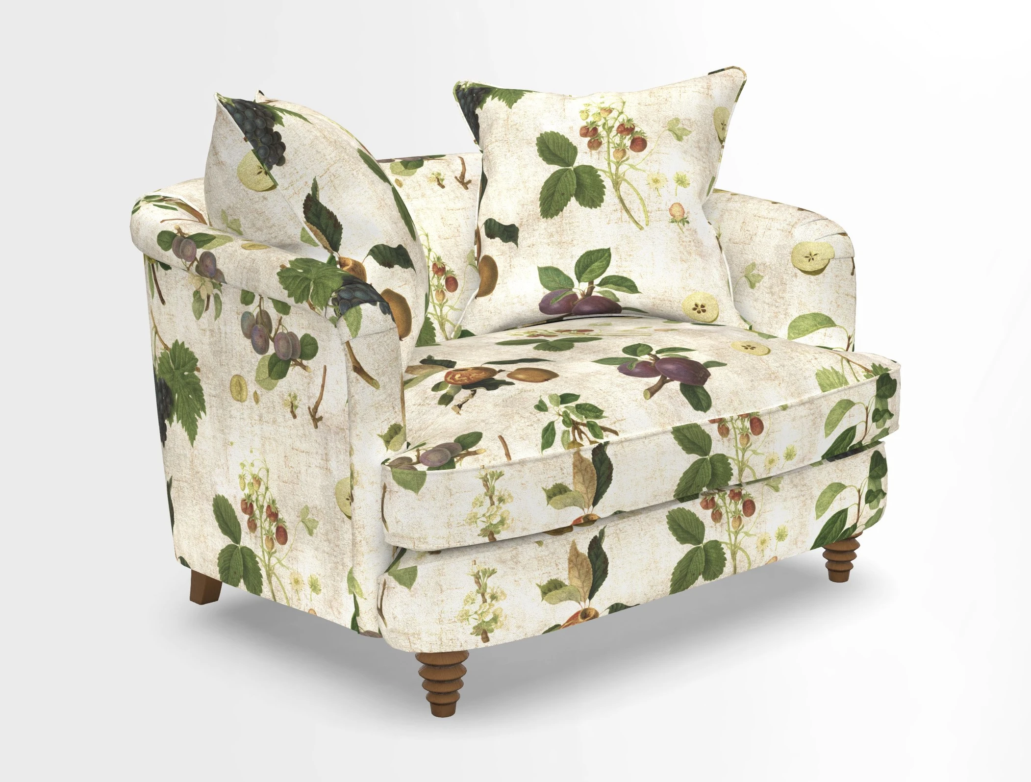 Helmsley Snuggler in V&A Threads of India Opulent Velvets Forest Creatures Hunter piping in Swiss Velvet Olive and scatter in Stockport Stripe Flame