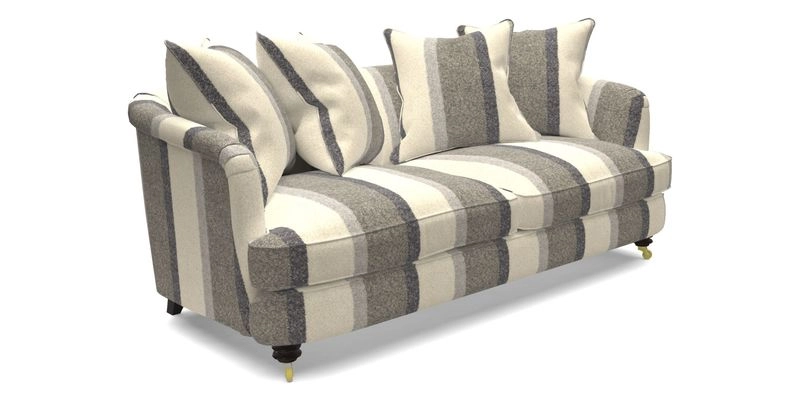 Helmsley 3 Seater Sofa in Mohair Velvet Fir Green with Seat and Back Cushions in RHS Collection Trailing Vine Olive and Small Trailing Ivy Olive