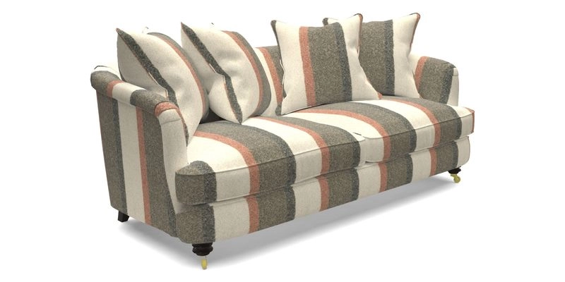 Helmsley 3 Seater Sofa in Mohair Velvet Fir Green with Seat and Back Cushions in RHS Collection Trailing Vine Olive and Small Trailing Ivy Olive