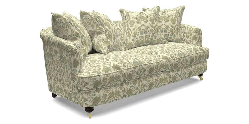 Helmsley 3 Seater Sofa in Mohair Velvet Fir Green with Seat and Back Cushions in RHS Collection Trailing Vine Olive and Small Trailing Ivy Olive