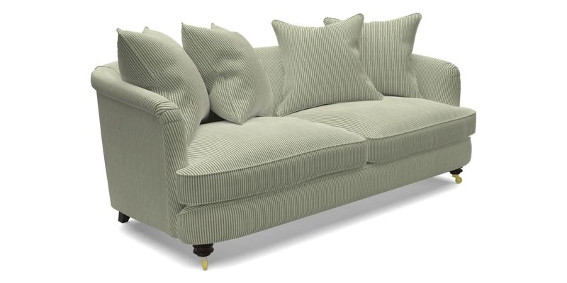 Helmsley 3 Seater Sofa in Mohair Velvet Fir Green with Seat and Back Cushions in RHS Collection Trailing Vine Olive and Small Trailing Ivy Olive