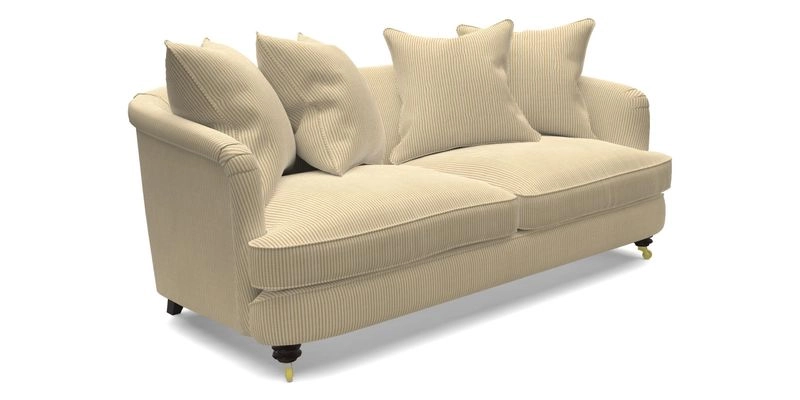 Helmsley 3 Seater Sofa in Mohair Velvet Fir Green with Seat and Back Cushions in RHS Collection Trailing Vine Olive and Small Trailing Ivy Olive