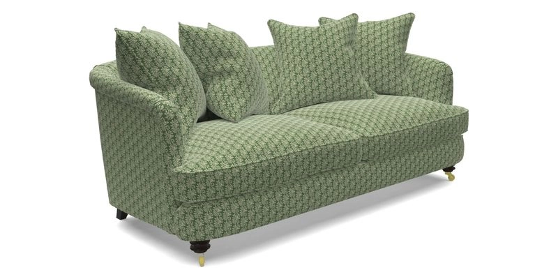Helmsley 3 Seater Sofa in Mohair Velvet Fir Green with Seat and Back Cushions in RHS Collection Trailing Vine Olive and Small Trailing Ivy Olive