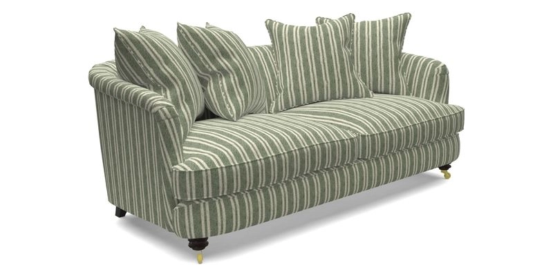 Helmsley 3 Seater Sofa in Mohair Velvet Fir Green with Seat and Back Cushions in RHS Collection Trailing Vine Olive and Small Trailing Ivy Olive