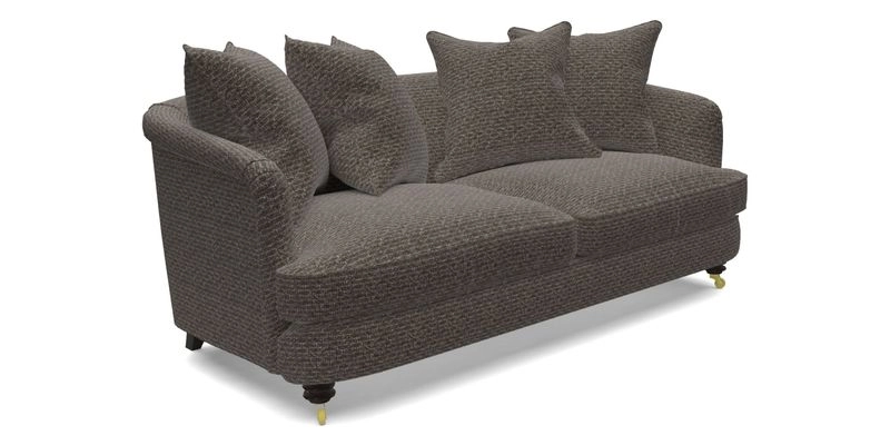 Helmsley 3 Seater Sofa in Mohair Velvet Fir Green with Seat and Back Cushions in RHS Collection Trailing Vine Olive and Small Trailing Ivy Olive