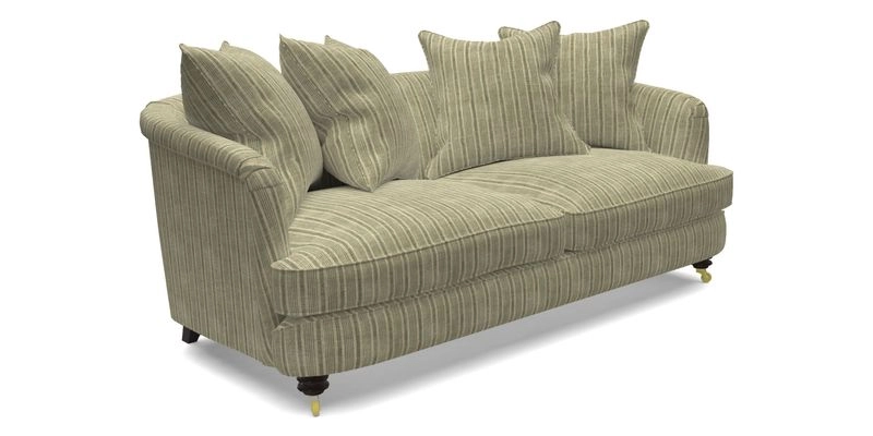 Helmsley 3 Seater Sofa in Mohair Velvet Fir Green with Seat and Back Cushions in RHS Collection Trailing Vine Olive and Small Trailing Ivy Olive