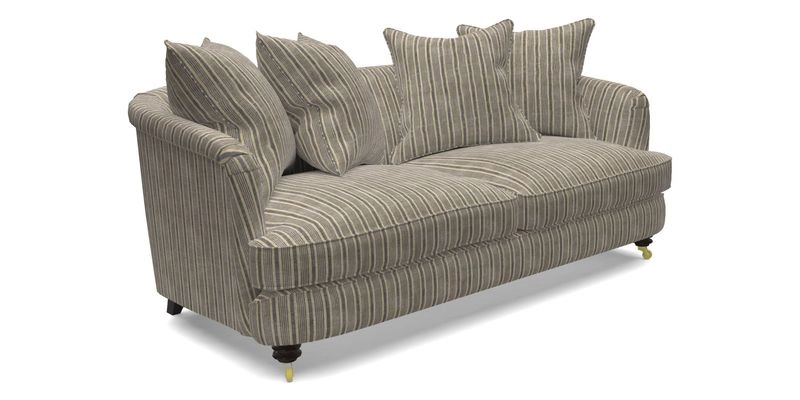 Helmsley 3 Seater Sofa in Mohair Velvet Fir Green with Seat and Back Cushions in RHS Collection Trailing Vine Olive and Small Trailing Ivy Olive