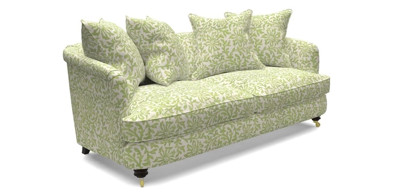 Helmsley 3 Seater Sofa in Mohair Velvet Fir Green with Seat and Back Cushions in RHS Collection Trailing Vine Olive and Small Trailing Ivy Olive