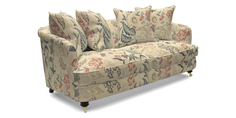 Helmsley 3 Seater Sofa in Mohair Velvet Fir Green with Seat and Back Cushions in RHS Collection Trailing Vine Olive and Small Trailing Ivy Olive