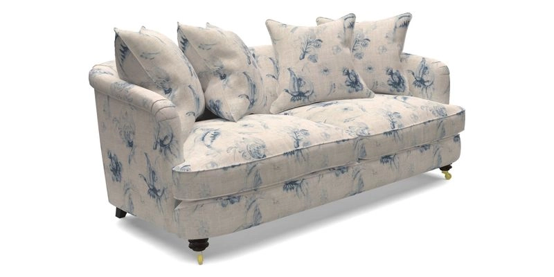 Helmsley 3 Seater Sofa in Mohair Velvet Fir Green with Seat and Back Cushions in RHS Collection Trailing Vine Olive and Small Trailing Ivy Olive