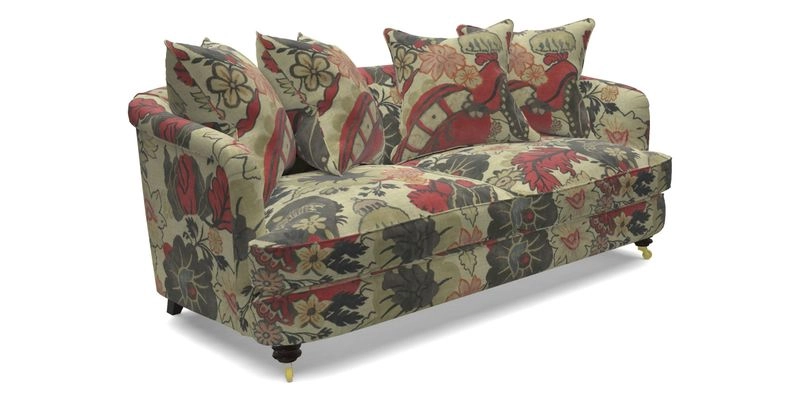 Helmsley 3 Seater Sofa in Mohair Velvet Fir Green with Seat and Back Cushions in RHS Collection Trailing Vine Olive and Small Trailing Ivy Olive