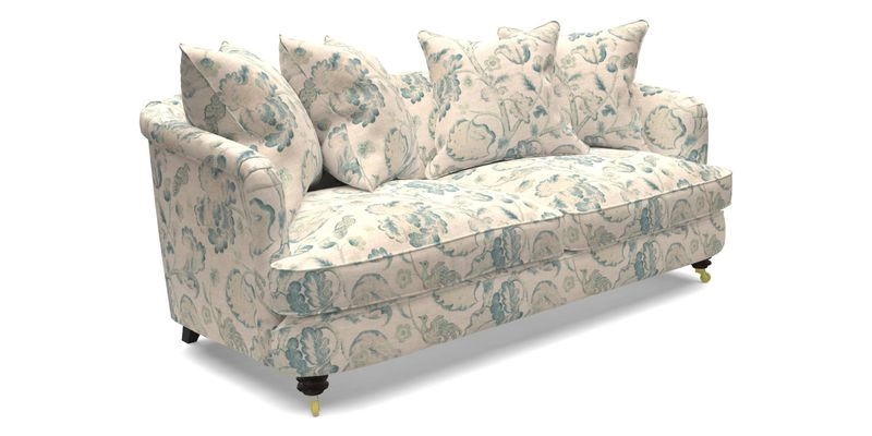 Helmsley 3 Seater Sofa in Mohair Velvet Fir Green with Seat and Back Cushions in RHS Collection Trailing Vine Olive and Small Trailing Ivy Olive