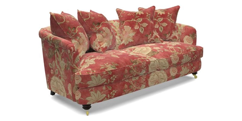 Helmsley 3 Seater Sofa in Mohair Velvet Fir Green with Seat and Back Cushions in RHS Collection Trailing Vine Olive and Small Trailing Ivy Olive