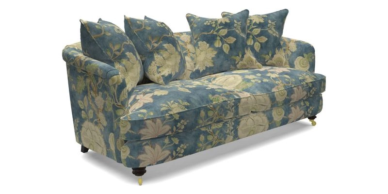 Helmsley 3 Seater Sofa in Mohair Velvet Fir Green with Seat and Back Cushions in RHS Collection Trailing Vine Olive and Small Trailing Ivy Olive