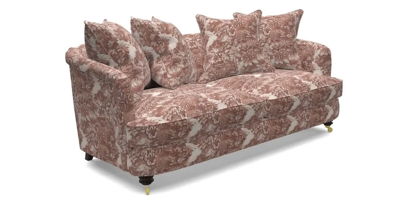 Helmsley 3 Seater Sofa in Mohair Velvet Fir Green with Seat and Back Cushions in RHS Collection Trailing Vine Olive and Small Trailing Ivy Olive