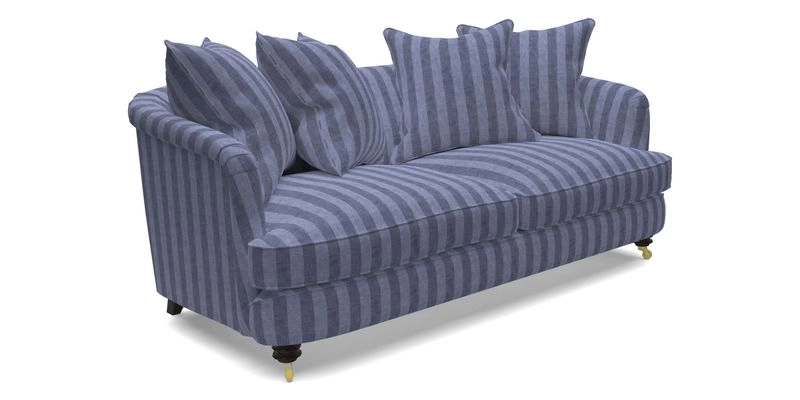 Helmsley 3 Seater Sofa in Mohair Velvet Fir Green with Seat and Back Cushions in RHS Collection Trailing Vine Olive and Small Trailing Ivy Olive