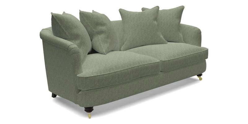 Helmsley 3 Seater Sofa in Mohair Velvet Fir Green with Seat and Back Cushions in RHS Collection Trailing Vine Olive and Small Trailing Ivy Olive