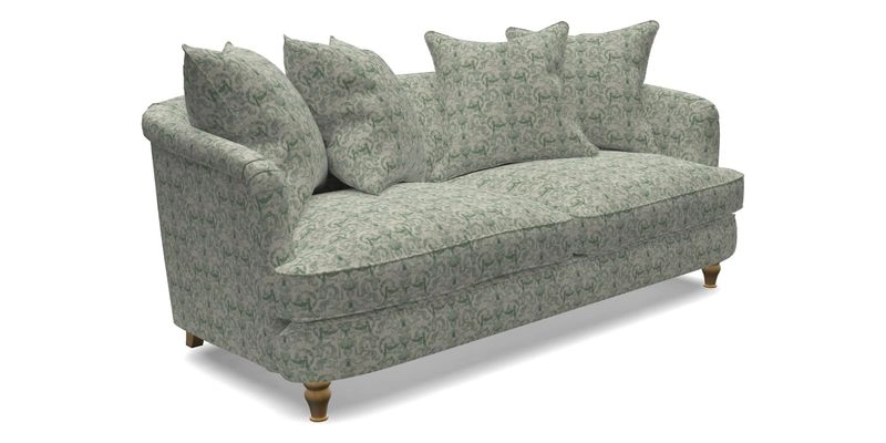 Helmsley 3 Seater Sofa in Mohair Velvet Fir Green with Seat and Back Cushions in RHS Collection Trailing Vine Olive and Small Trailing Ivy Olive