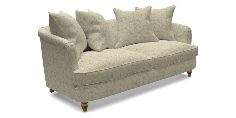 Helmsley 3 Seater Sofa in Mohair Velvet Fir Green with Seat and Back Cushions in RHS Collection Trailing Vine Olive and Small Trailing Ivy Olive