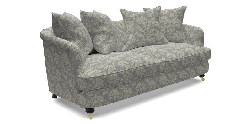 Helmsley 3 Seater Sofa in Mohair Velvet Fir Green with Seat and Back Cushions in RHS Collection Trailing Vine Olive and Small Trailing Ivy Olive