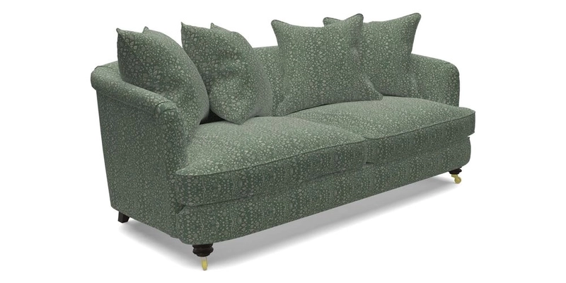 Helmsley 3 Seater Sofa in Mohair Velvet Fir Green with Seat and Back Cushions in RHS Collection Trailing Vine Olive and Small Trailing Ivy Olive