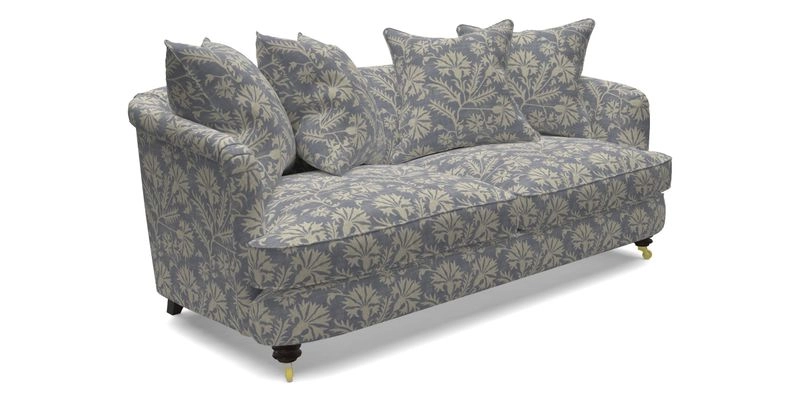 Helmsley 3 Seater Sofa in Mohair Velvet Fir Green with Seat and Back Cushions in RHS Collection Trailing Vine Olive and Small Trailing Ivy Olive